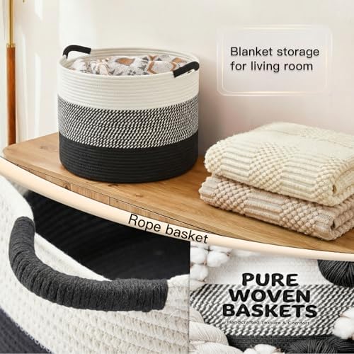 Artfeel 100L Large Cotton Rope Basket, Decorative Woven Blanket Storage - Image 5