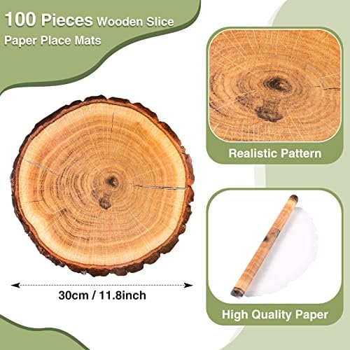 TaoBary 100 Pcs Disposable Wood Slice Grain Paper Placemats Bulk - Image 2