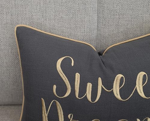 Rudransha Sweet Dreams Embroidered 12x18 Lumbar Pillow Cover, Dark Grey - Image 3