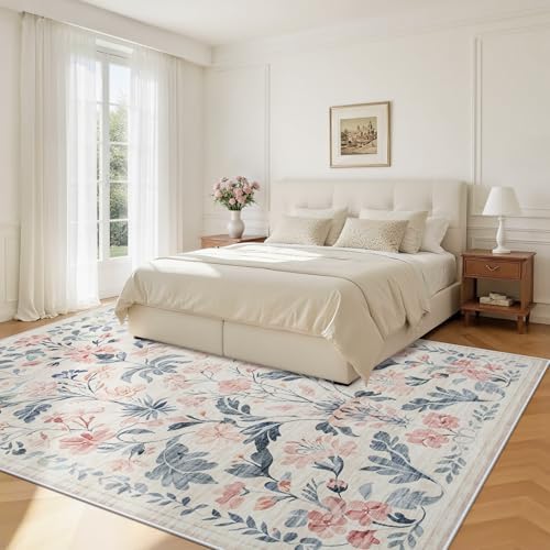 5x7 Area Rugs Boho Floral Washable Living Room Rug Neutral Carpet Nursery - Image 2