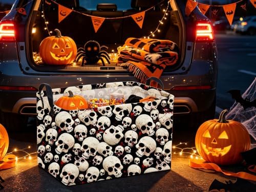 Sanjiaofeng Rectangular Gothic Skull Halloween Storage Basket, Empty Halloween - Image 4