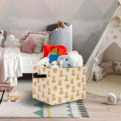 Bear Nursery Storage Bins, Cute Brown Bears Collapsible Storage Basket Organizer - Image 2