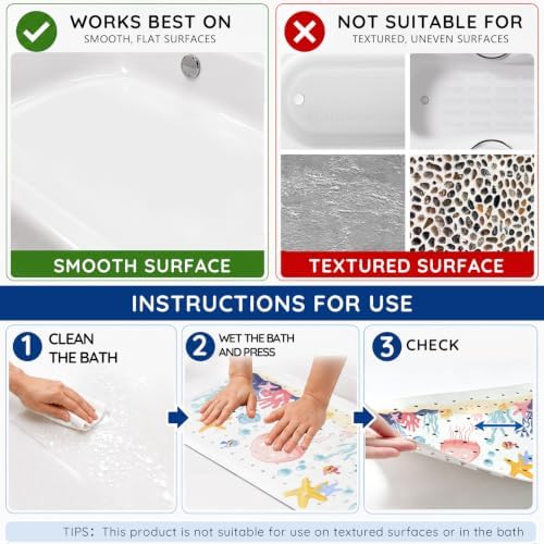 LNOND Bath Mat for Tub for Kids, Sea World Bathtub mat Non Slip, Jellyfish - Image 7