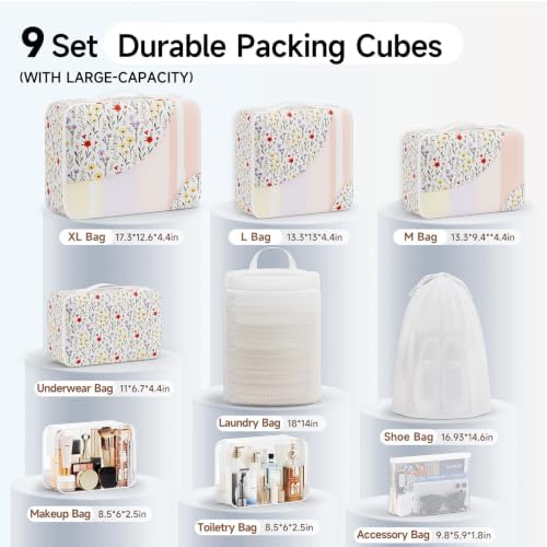 OlarHike 9 Set Packing Cubes for Travel, Gifts for Women Mom, Anti-Tearing - Image 2