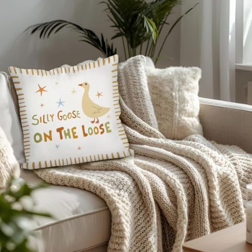 Cute Yellow Silly Goose Pillow Cover Toddler Bedroom Decor - Image 4