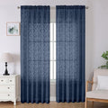 Lecloud Leia Navy Blue Sheer Curtains 96 Inches Long 2 Panels, Airy Leaf by Lecloud