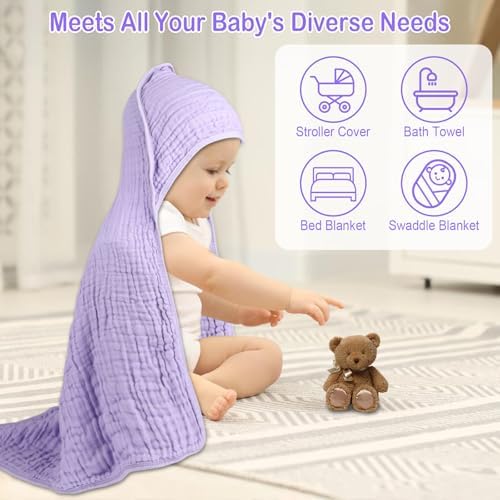 Synrroe 2 Pack Hooded Muslin Cotton Baby Towels - Image 5