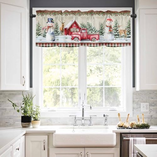 Christmas Kitchen Curtains and Valances Set, Farm Red Truck Window Treatments - Image 2