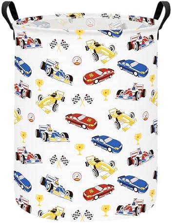QUEENLALA Foldable Waterproof Round Fabric Laundry Basket Home, Race Car by QUEENLALA