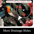 Bathtub Mat Non Slip 26.8x15.1 Inch, Tropical Leaves Flowers Bird Shower Mat - Image 2