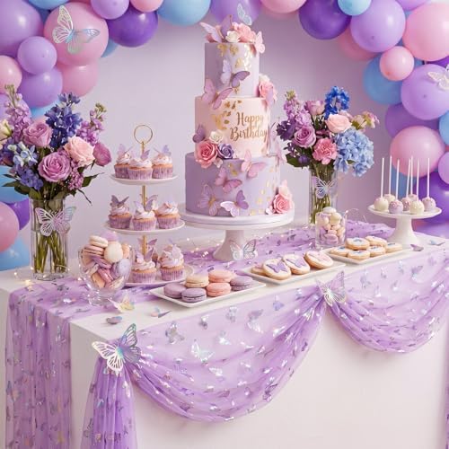 4 Pcs Iridescent Butterfly Table Runner Purple Glitter - Image 4