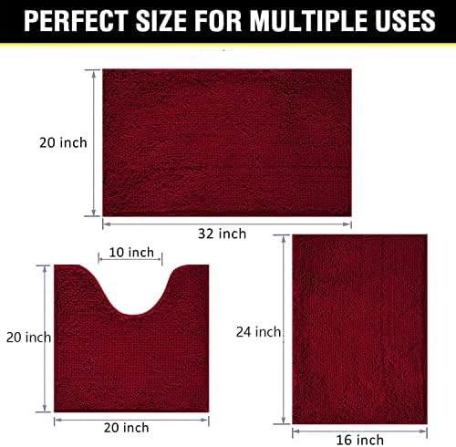 Bathroom Rugs Chenille 3-Piece Extra Soft and Absorbent Shag Bathroom Rugs - Image 2