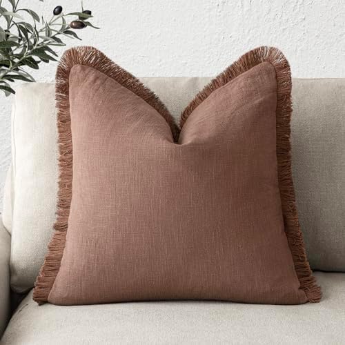 Foindtower Decorative Linen Fringe Throw Pillow Covers Cozy Boho Farmhouse by Foindtower