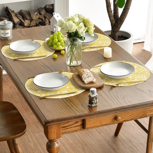 Artoid Mode Yellow Bloom Flowers Spring Round Placemats Set of 4, 14 Inch - Image 5