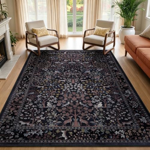 Tree of Life 5x8 Washable Area Rugs, Low Pile Thin Living Room Bedroom Rug Non by Jainmy