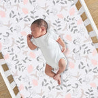Lambs & Ivy Petals Gray/Pink Sateen Cotton Floral 3-Piece Baby Crib Bedding Set - Image 5