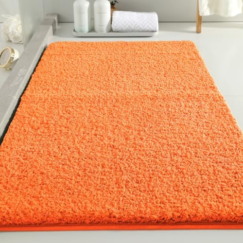 Polyester Bathroom Rug 24"x40" Orange, Non-Slip Soft Bath Mat by Kildoss