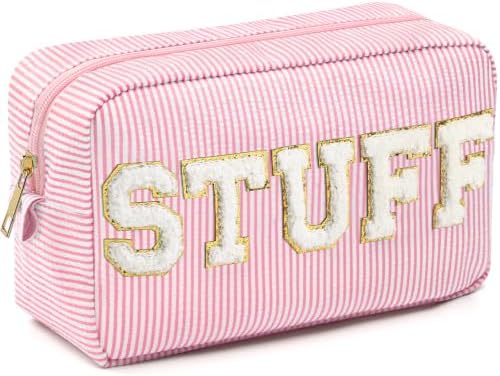 Sanwuta Seersucker Cosmetic Bags Stuff Chenille Letter Bag Seersucker Makeup by Sanwuta