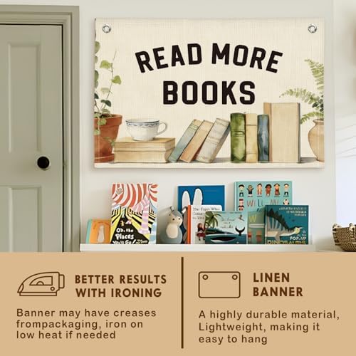 Lacama Reading Nook Decor Read More Books Linen Banner - Image 3