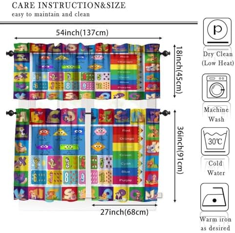 Alphabet ABC Kids Valance Curtain Colorful Cartoon Animal Learning Inspirational - Image 5