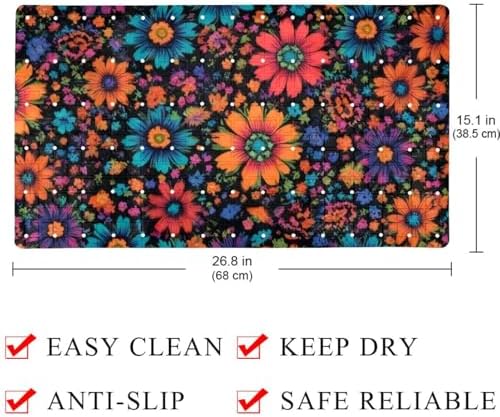 Bathtub Mat Non Slip 26.8x15.1In, Boho Flower Bath Mat - Image 4
