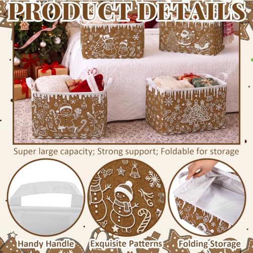 4 Pack Christmas Storage Bin Collapsible Large Christmas Gingerbread Storage - Image 3