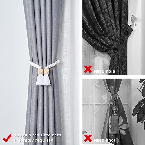 NICEEC 4 Pack Wooden Polyhedron Magnetic Curtain Tiebacks Boho Home Decor Drape - Image 2