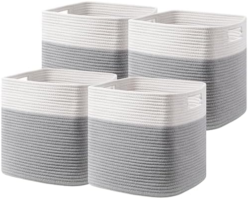 UBBCARE Set of 4 Storage Basket-13 X 13 X 13 in, Cotton Rope Basket by UBBCARE