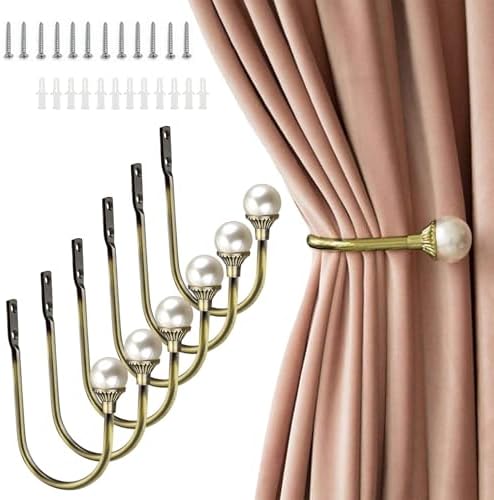 6 Pack Curtain Holdbacks Wall Mounted Curtain Tiebacks Hooks Plastic Pearl U by COCIVIVRE