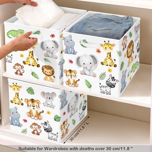 11.8" Jungle Animals Cube Storage Organizer Set 3Pcs Lion Giraffe Elephant Cube - Image 5