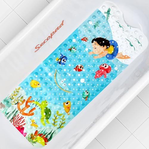 Secopad Bathtub Mat Non Slip, Cartoon Bath Tub Mat, Swimming Kid by Secopad