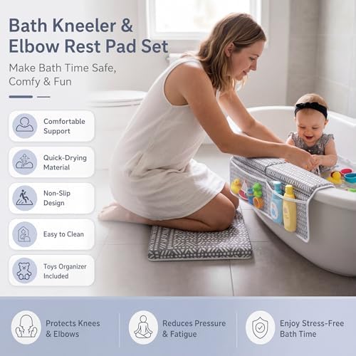 Vicenpal Baby Bath Kneeler and Elbow Rest Pad Set, Thick Comfortable Quick Dry - Image 2