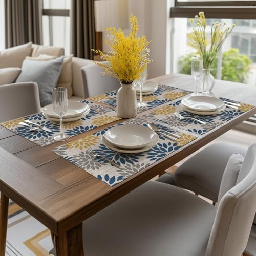 Artoid Mode Floral Vinyl Placemats Set of 4, Heat Resistant Washable Non-Slip - Image 5