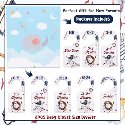 Baby Closet Dividers 8PCS, Baseball Theme Wooden Double-Sided Clothes Size - Image 6