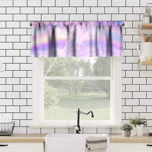 Unicorn Window Valance, Cute Cartoon Wings Fantasy Rainbow Sky Stars Clouds - Image 4