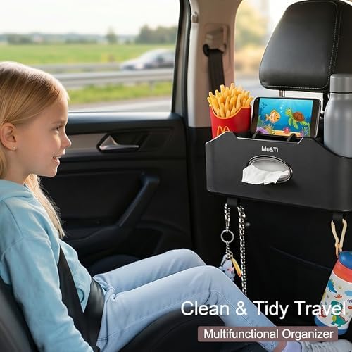 Back Seat Car Organizer with Cup Holders Tissue Box, Phone Stand and Hooks - Image 4