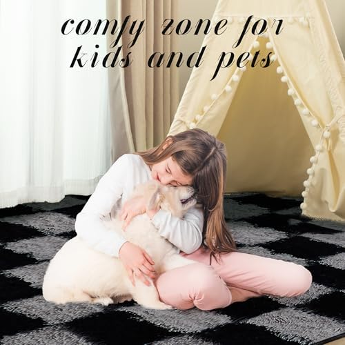 Super Soft Rug for Bedroom, 8x10 Ft Grey and Black Area Rug Classic Checkered - Image 6