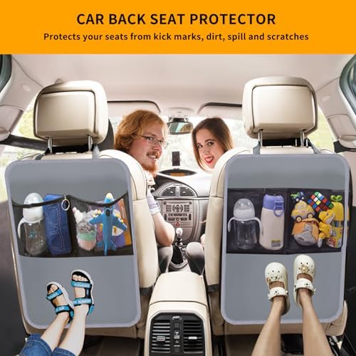 2 Pack Back Seat Cover for Kids, Car Seat Back Protectors Kick Mats Grey - Image 2