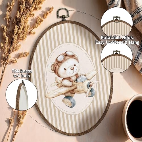 FLAWAFLOMA Vintage Bear Nursery Oval Wall Art Decor, Kids Room Canvas Wall Art - Image 4
