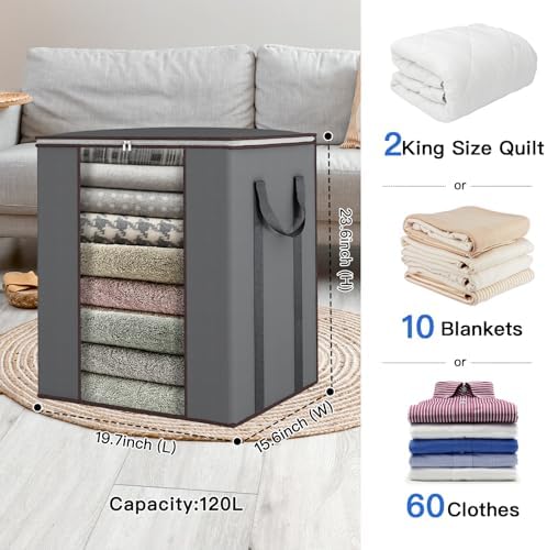 Comforter Storage Bags 120L for Blanket Clothes Bedding Sheet 2 Pack Grey - Image 2