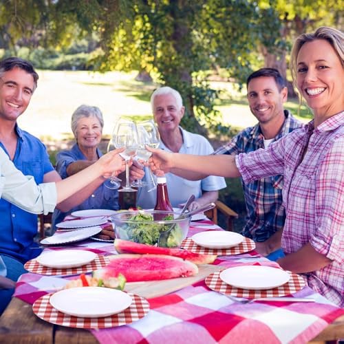 Funnymoom 60 Pcs Red and White Gingham Disposable Paper Placemats Round Table - Image 6