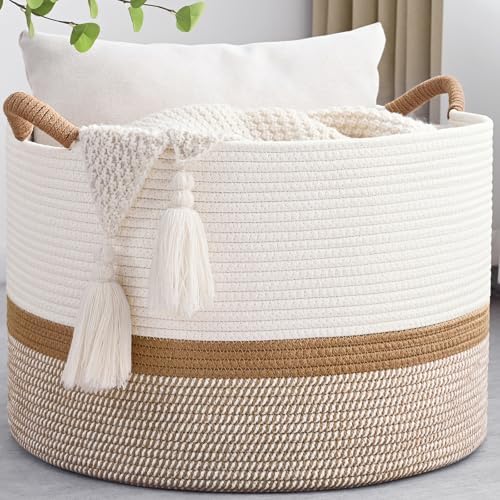 67L Large Blanket Basket, Cotton Rope Blanket Basket Living Room, Baby Laundry by Degeyoyo