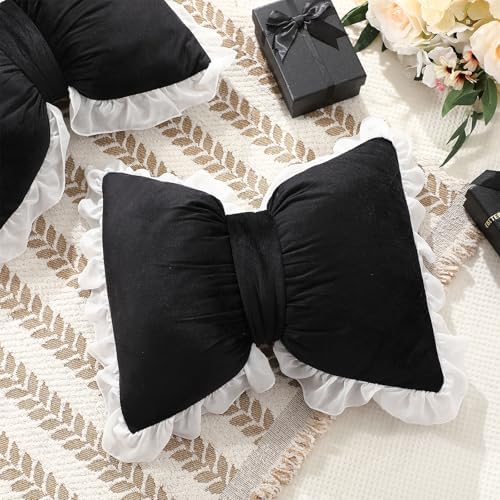 Yousoontic 2 Pcs Bow Throw Pillows 15.7x12.6 in, Waffle Weave Fabric - Image 3