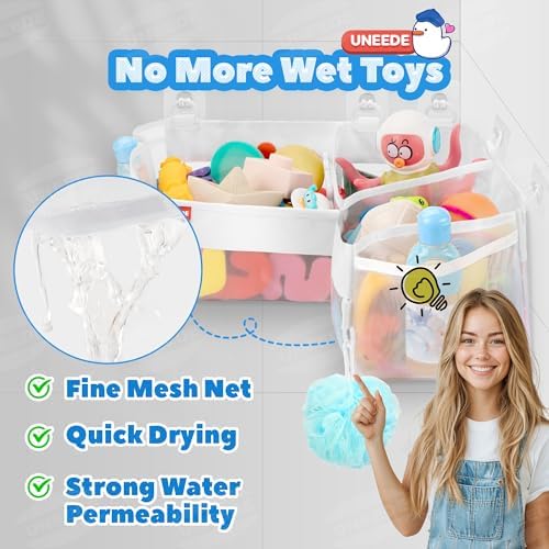 UNEEDE Bath Toy Storage 3 Compartment Corner Bath Toy Storage Organizer - Image 4