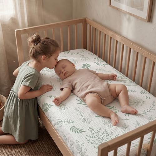 Muslin Bassinet Sheets 2 Pack, Soft Fitted Bedside Sleeper Sheet 33x20 Inch - Image 2