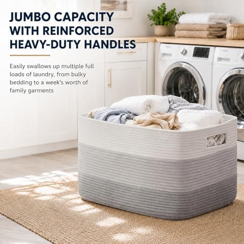 OIAHOMY Blanket Basket Laundry Basket Dog Toy Basket 75L Gradient Grey - Image 6