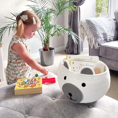 CherryNow Baby Basket for Gifts Empty, Cute Bear Design, Light Grey - Image 4
