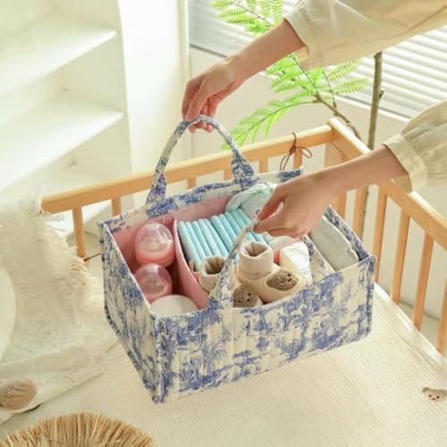 Quilted Fabric Storage Basket Floral Baby Diaper Caddy Quilted Basket Organizer - Image 3