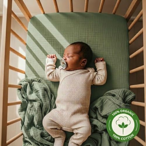 Crib Sheets, 100% Organic Cotton Muslin, Fitted 28"x52" Standard - Image 2