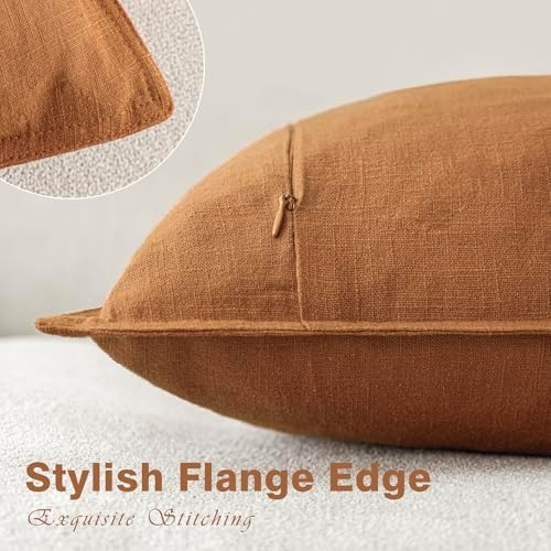 Foindtower Linen Solid Decorative Throw Pillow Covers 22x22 Autumn Orange - Image 3
